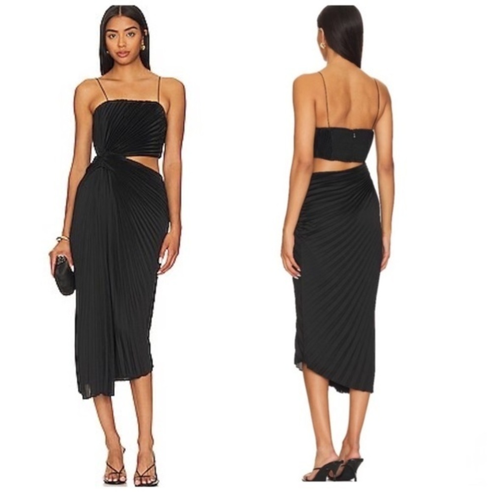 Alice + Olivia Fayeth Pleated Cut-Out Midi-Dress $595 Size 6